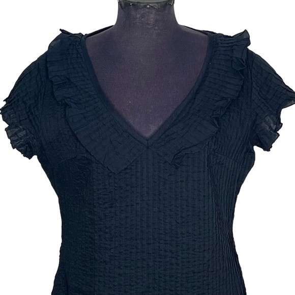 G2 by George Gross Womens Dress Size 16 Black Midi V-Neck A-Line 100% Cotton - Picture 2 of 10